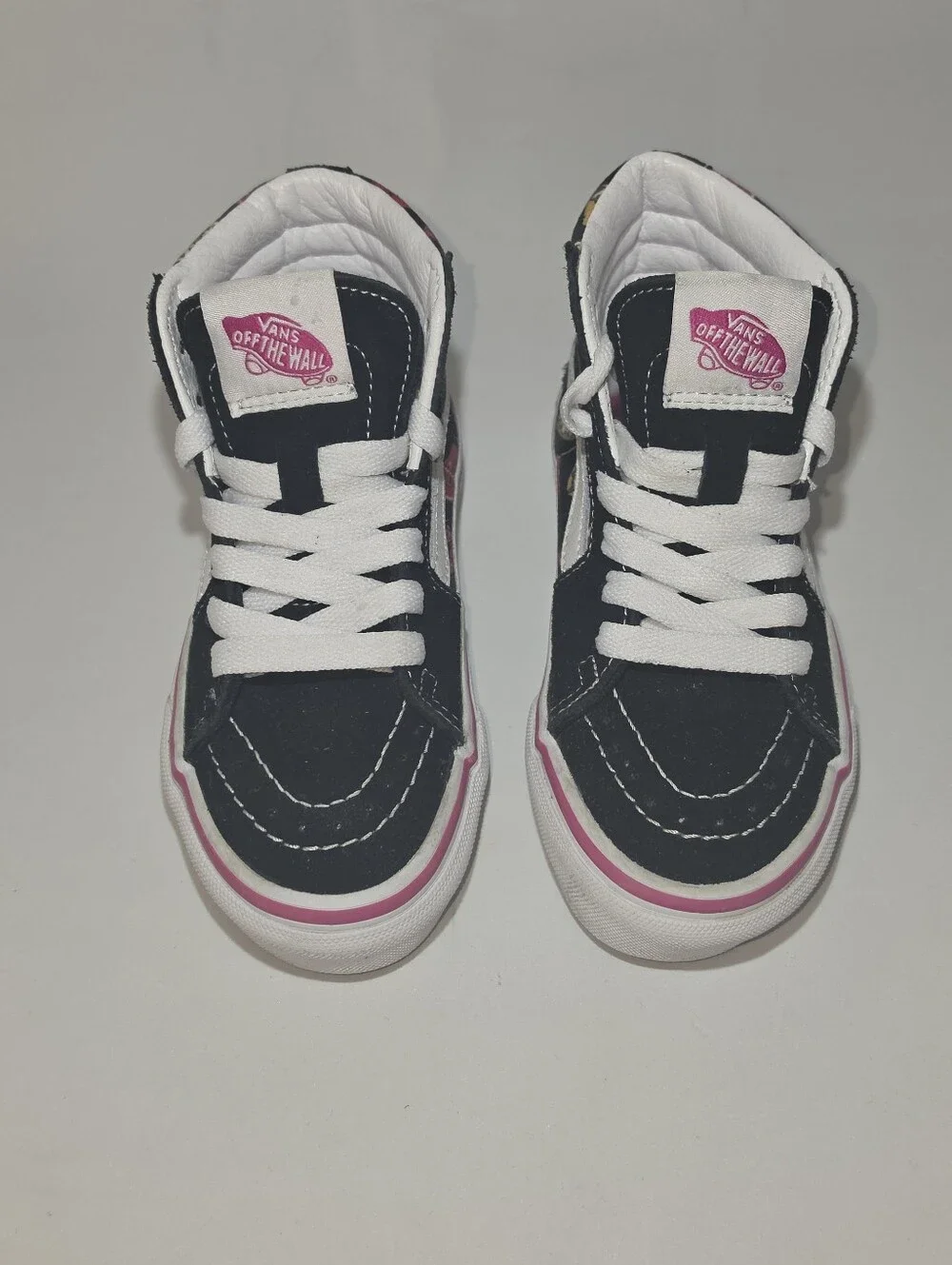Vans Kids Black High-Top Sneakers with Pink Accents
